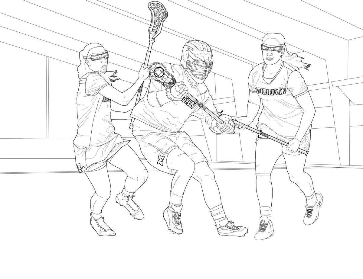 Dibujos de Tres Jugadores de Lacrosse para colorear