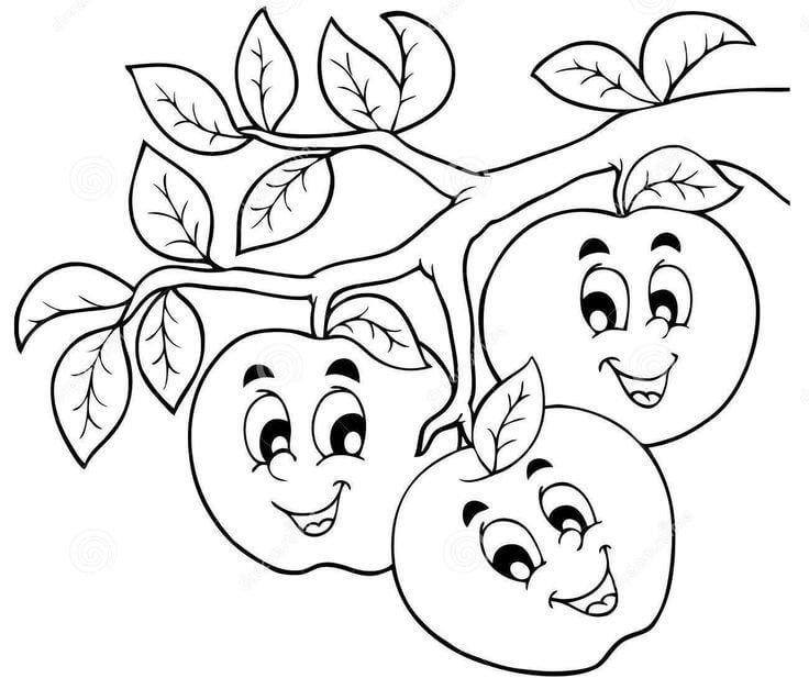 Dibujos de Tres Manzanas de Dibujos Animados para colorear