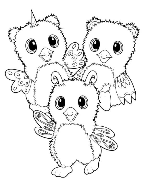 Dibujos de Tres Mascotas Hatchimals para colorear