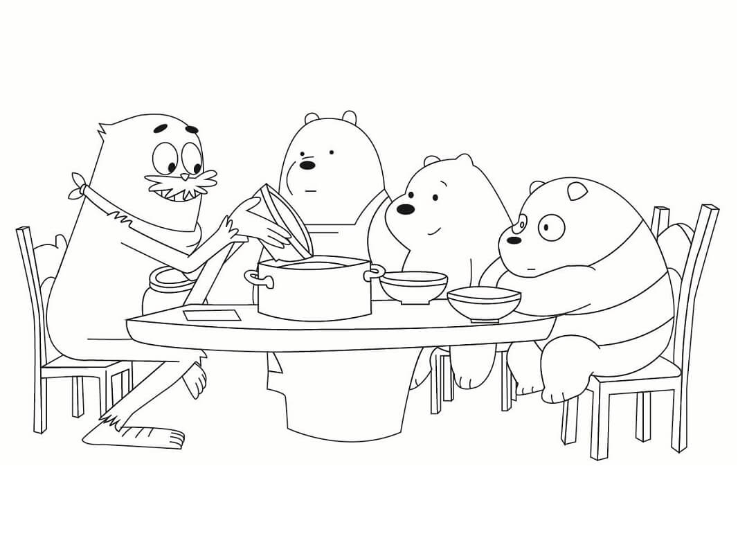 Dibujos de Tres Osos Comiendo para colorear