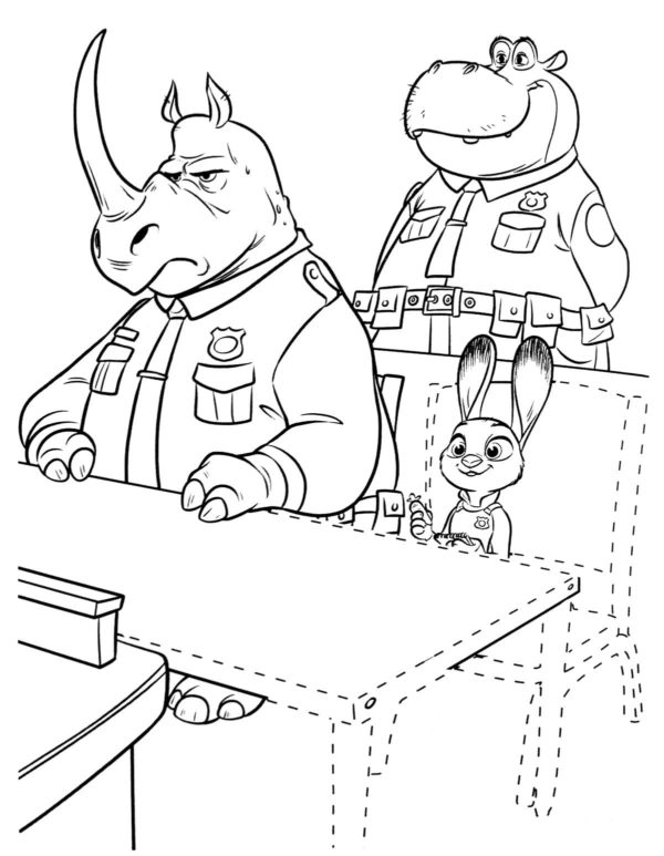 Dibujos de Tres Policías en la Reunión para colorear