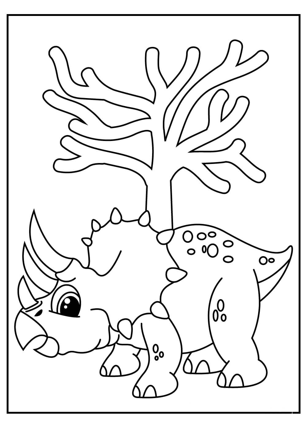 Dibujos de Triceratop con Árbol para colorear