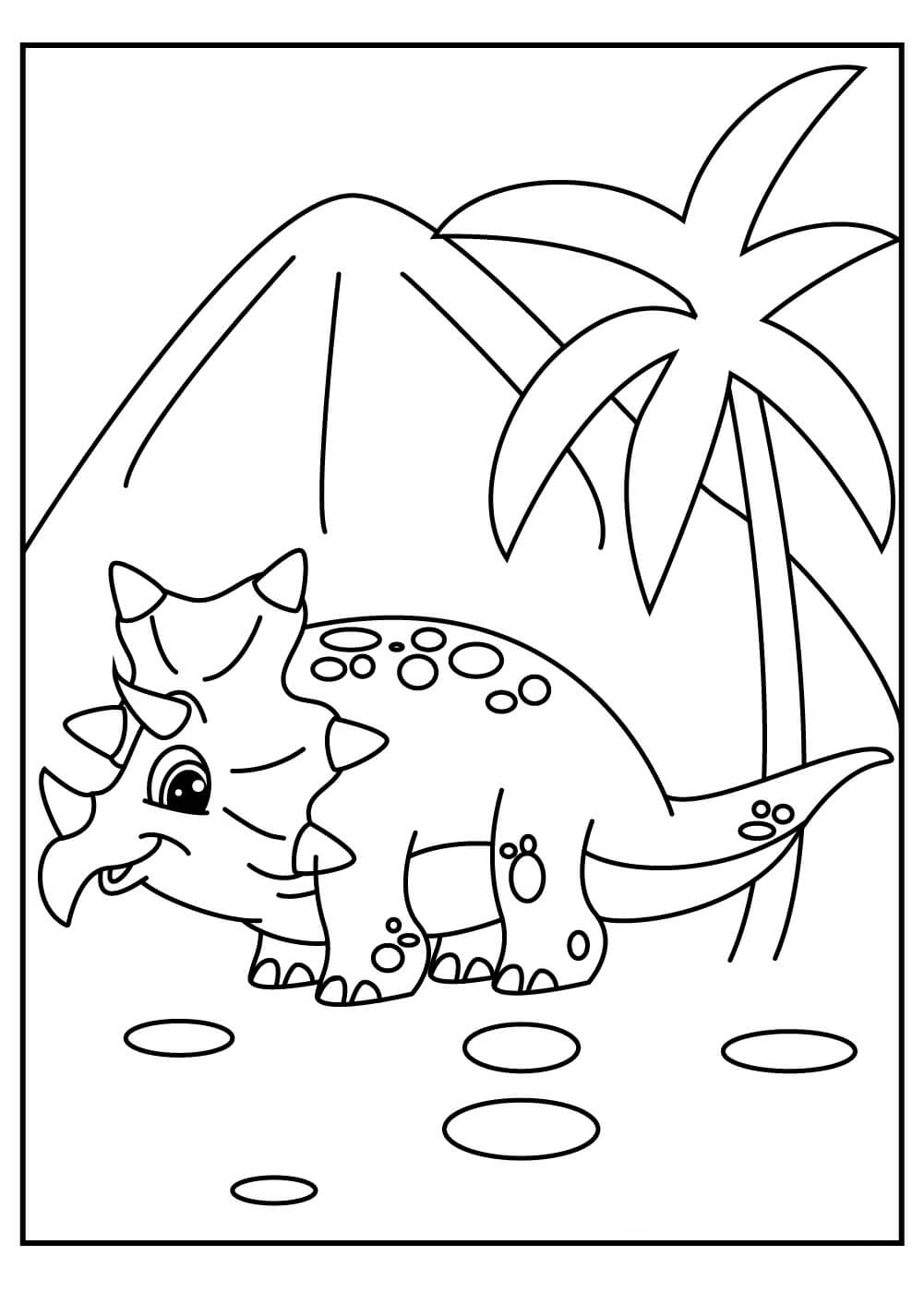 Dibujos de Triceratop con Montaña y Árbol para colorear