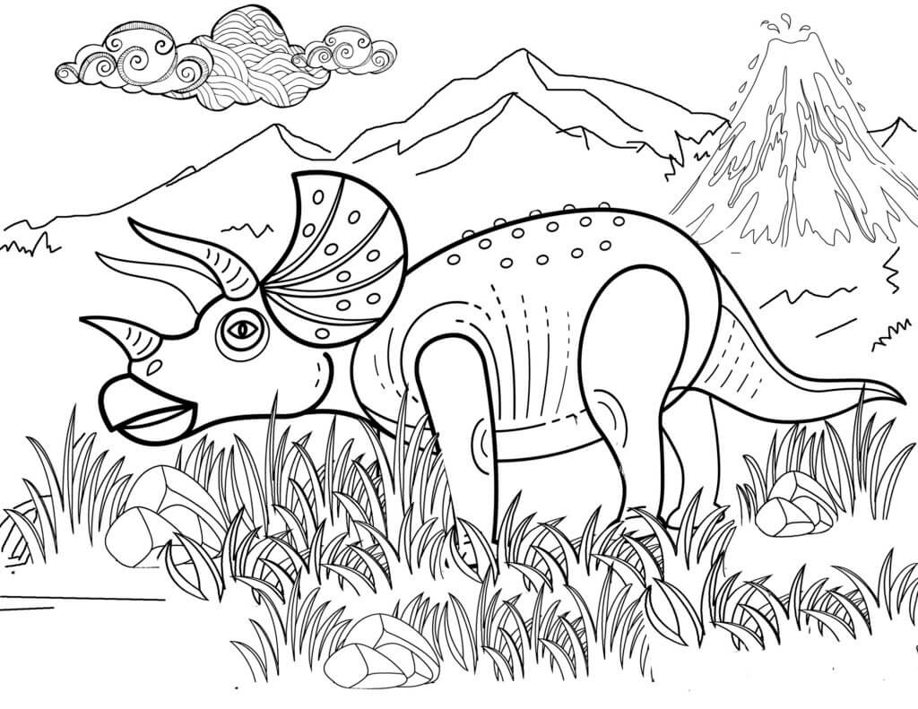 Dibujos de Triceratop sobre Hierba para colorear
