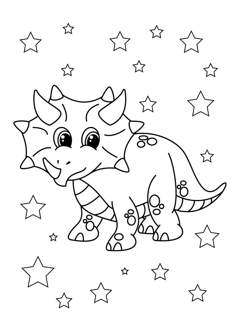 Dibujos de Triceratops con Estrellas para colorear