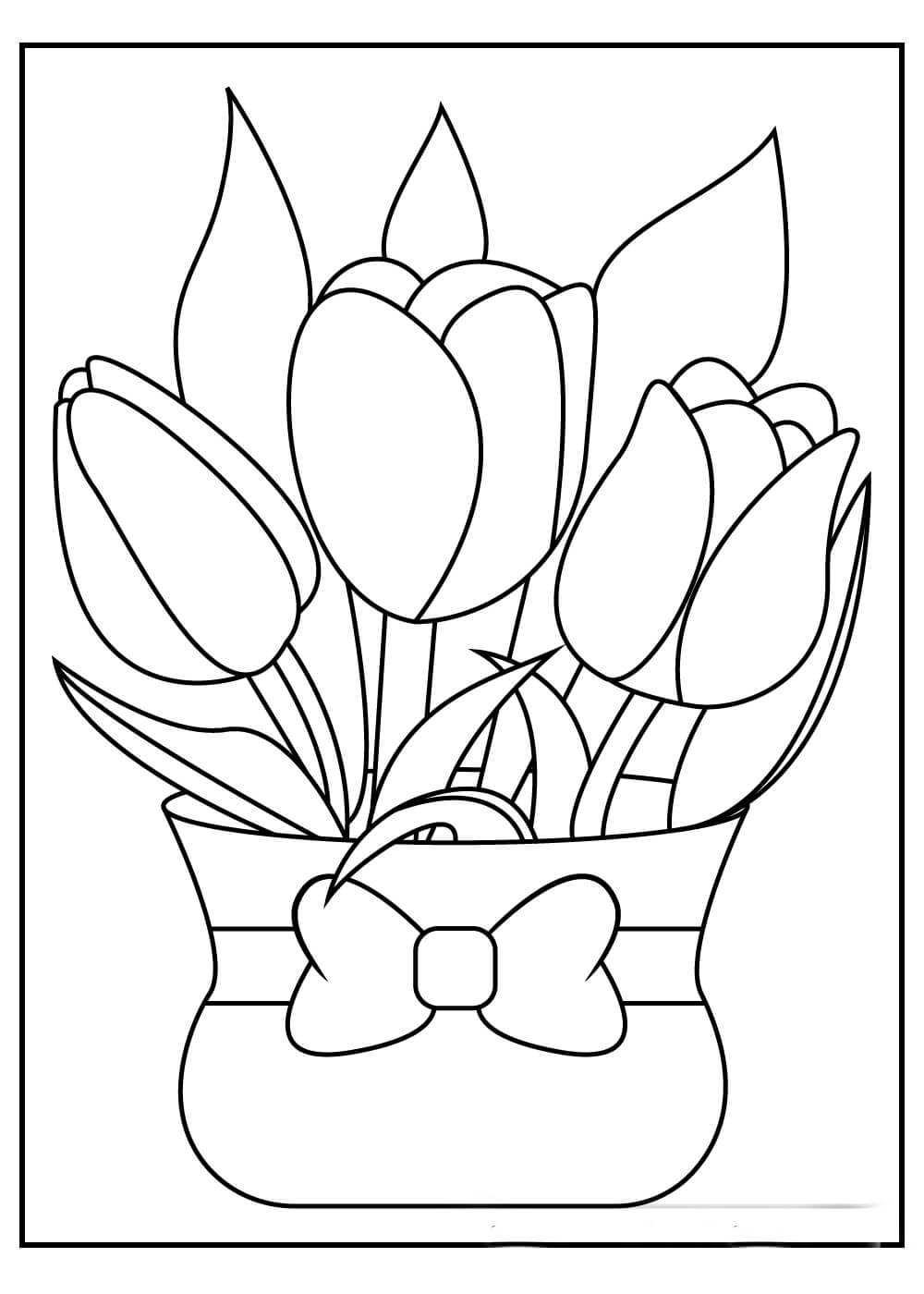 Dibujos de Tulipanes en la Canasta para colorear