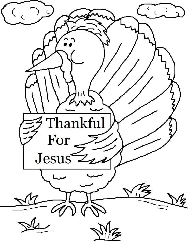 Turquía con Cartel Agradecido por Jesús para colorir