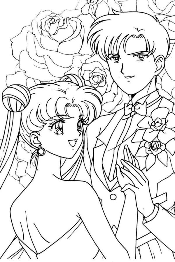 Tuxedo Musk y Sailor Moon para colorir