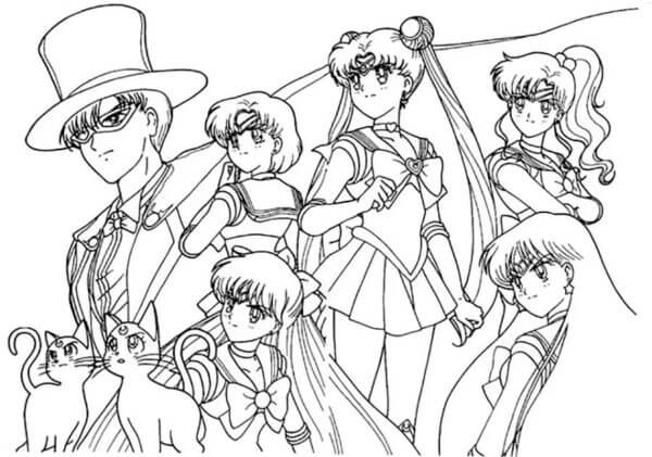 Un Fuerte Equipo De Guerreras Liderado Por Sailor Moon para colorir