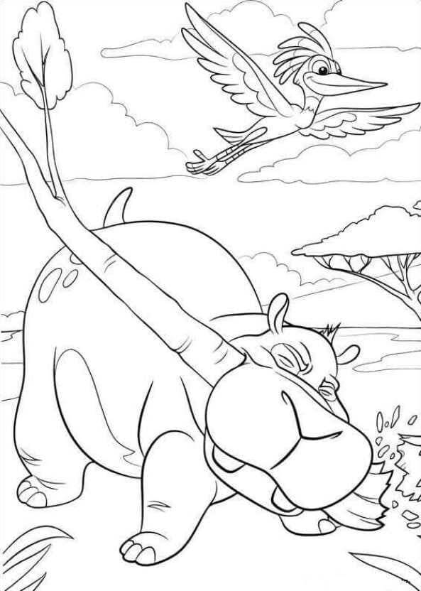 Dibujos de Un Hipopótamo Grande y Fuerte Mordió Una Rama para colorear