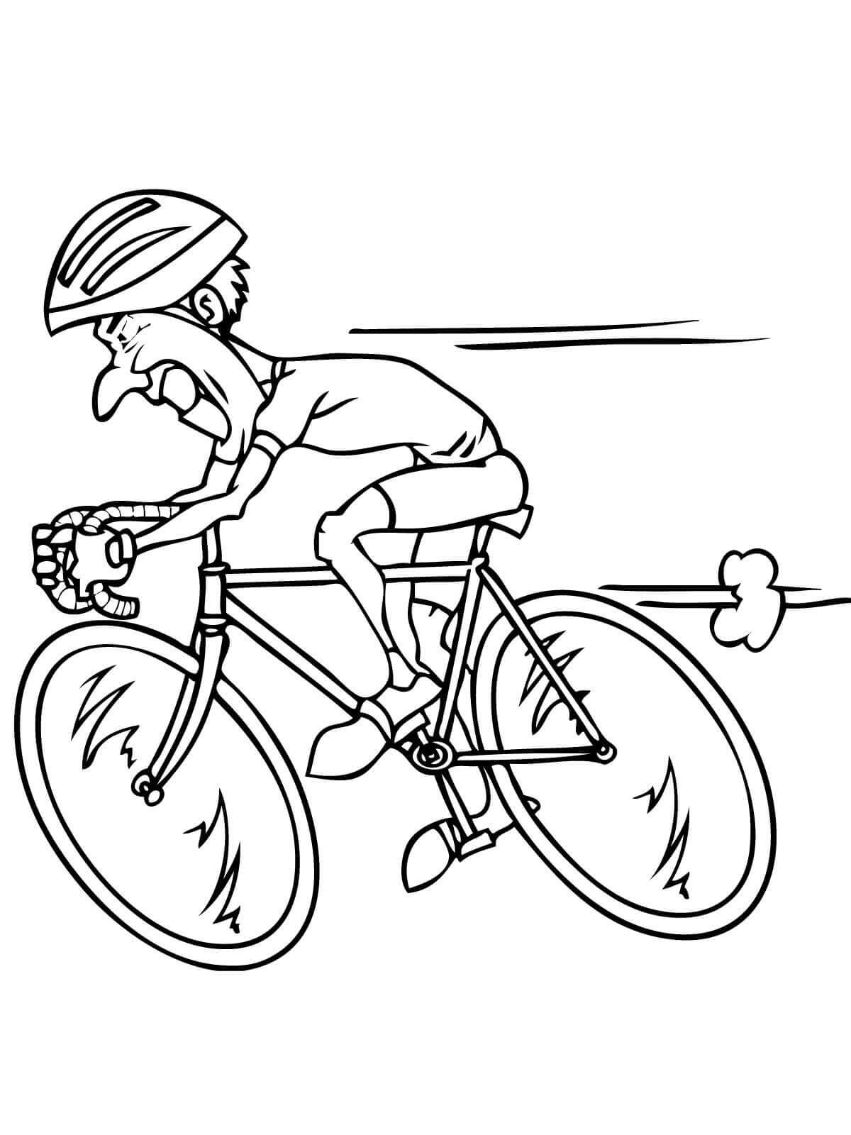 Un ciclista Montando a alta Velocidad para colorir