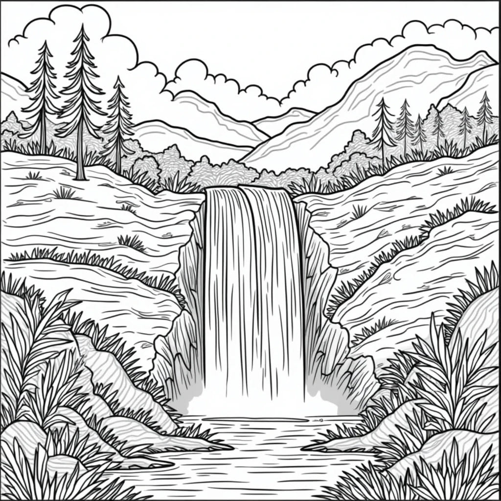 Un paisaje de cascada para colorir