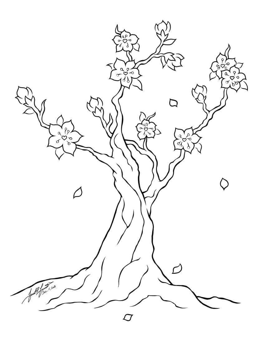 Dibujos de Un árbol de Cerezos en Flor para colorear
