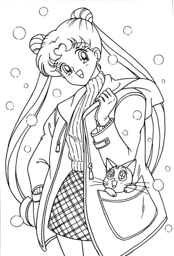 Dibujos de Una Gata Parlante Llamada Luna Siempre Está Con Sailor Moon para colorear
