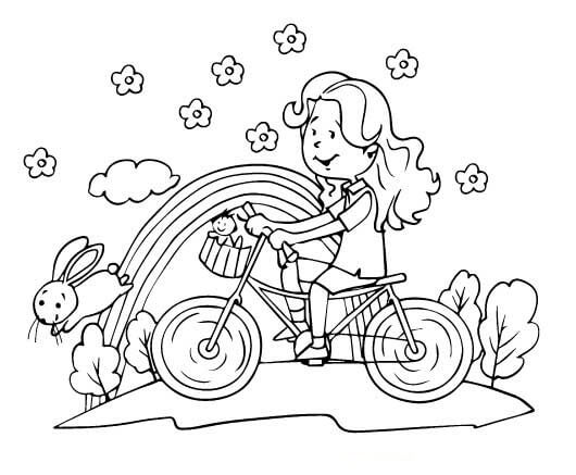 Una linda chica Montando Bicicleta para colorir