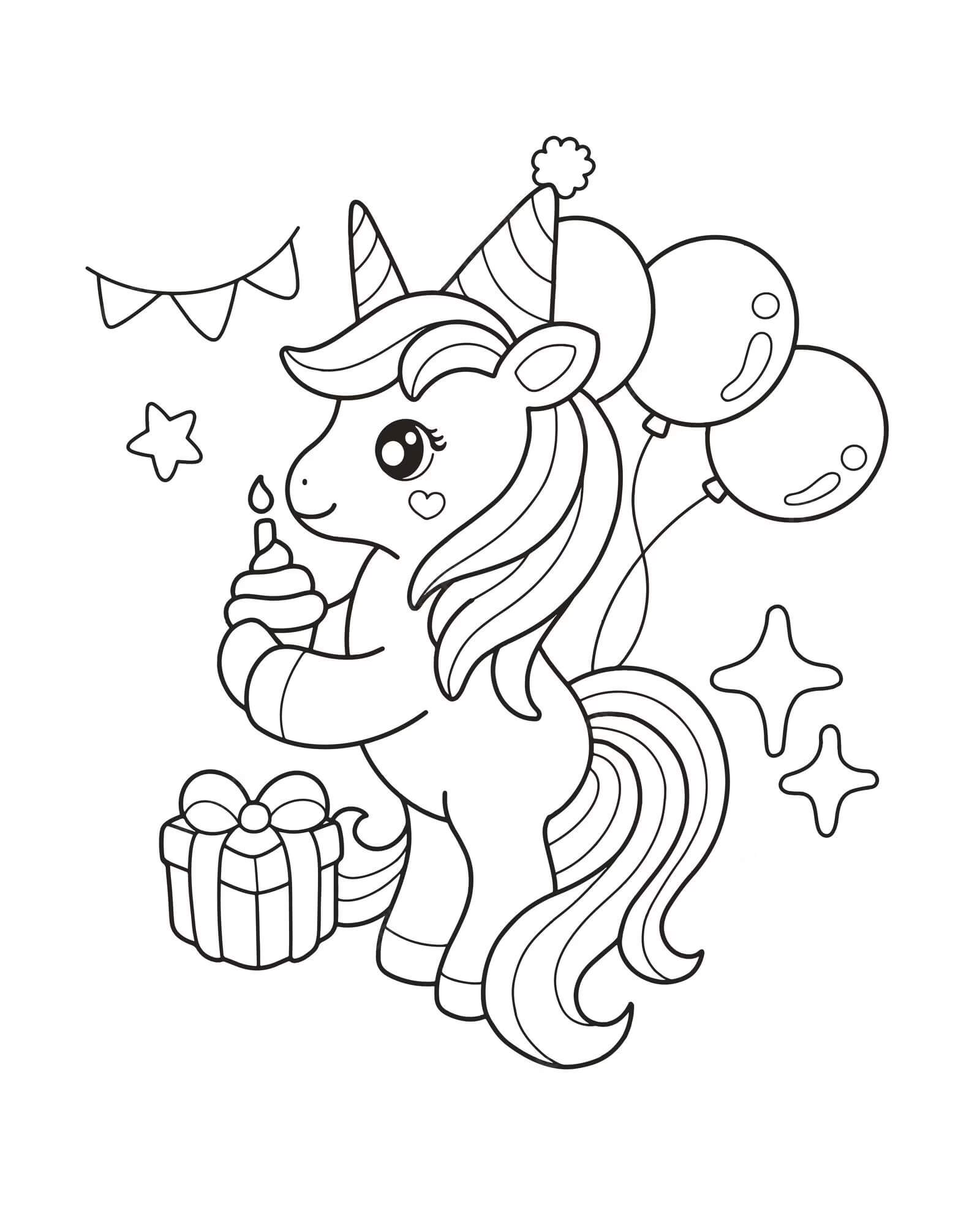 Unicornio De Dibujos Animados En Fiesta De Cumpleaños para colorir