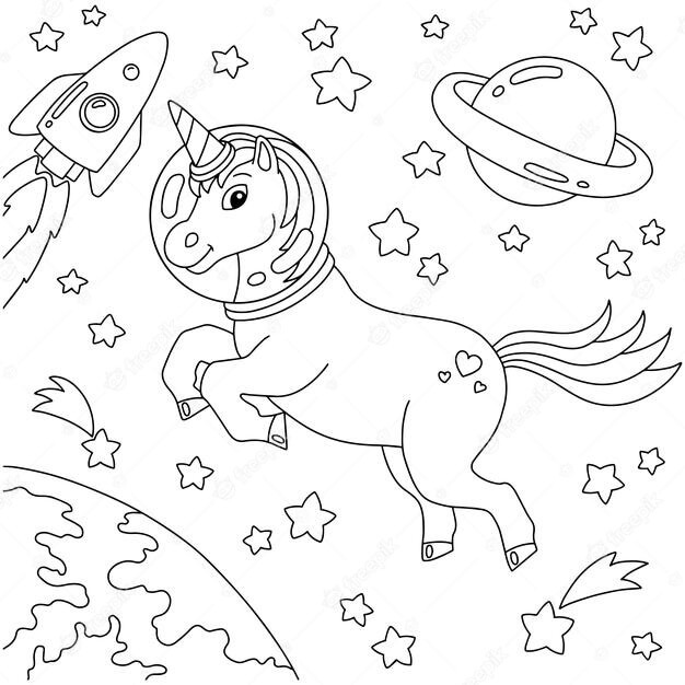Dibujos de Unicornio Espacio Exterior para colorear