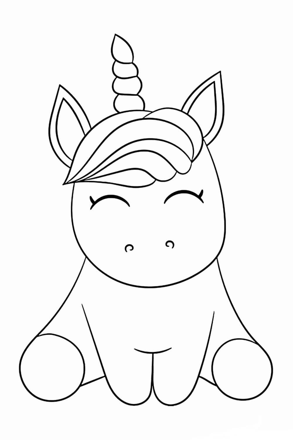 Dibujos de Unicornio Fácil Sentado para colorear