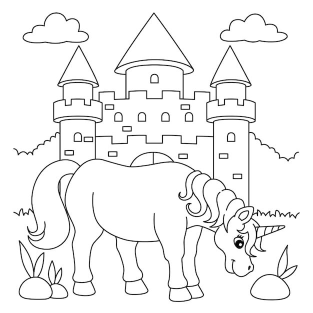 Dibujos de Unicornio Gordo con Castillo para colorear
