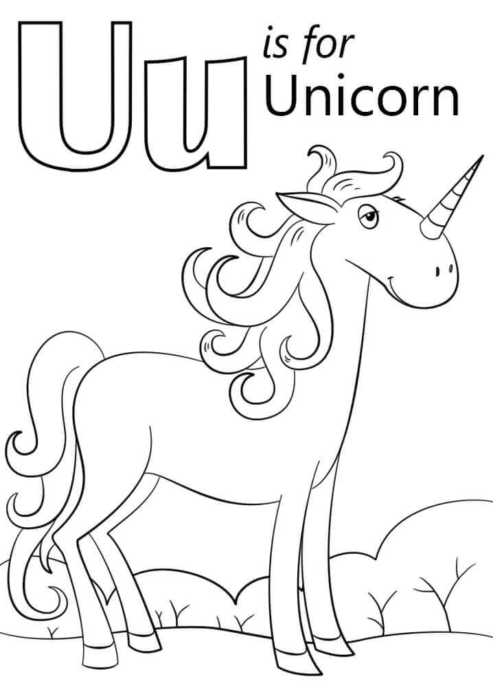 Dibujos de Unicornio Letra U para colorear