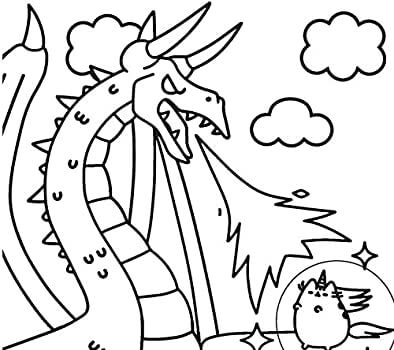 Unicornio Pusheen vs Dragón para colorir