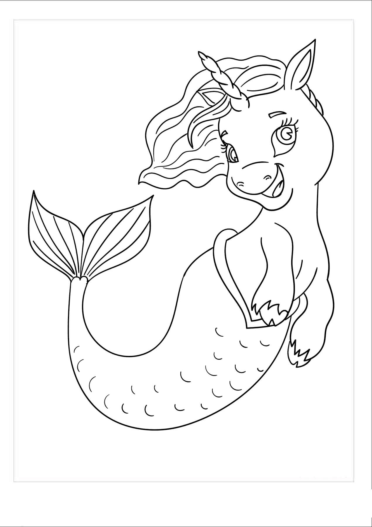 Unicornio Sirena Divertido para colorir