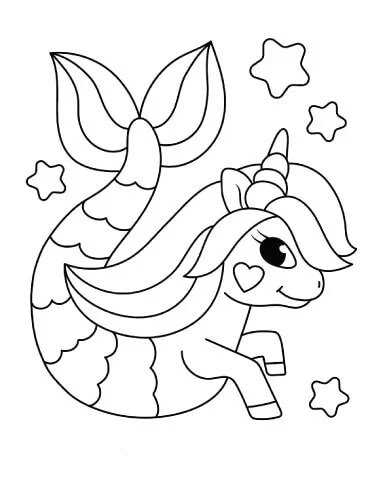 Dibujos de Unicornio Sirena Sonriendo para colorear