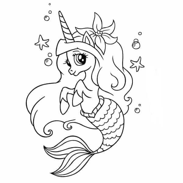 Dibujos de Unicornio Sirena para colorear