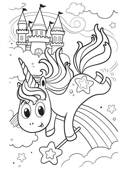 Dibujos de Unicornio con Castillo para colorear