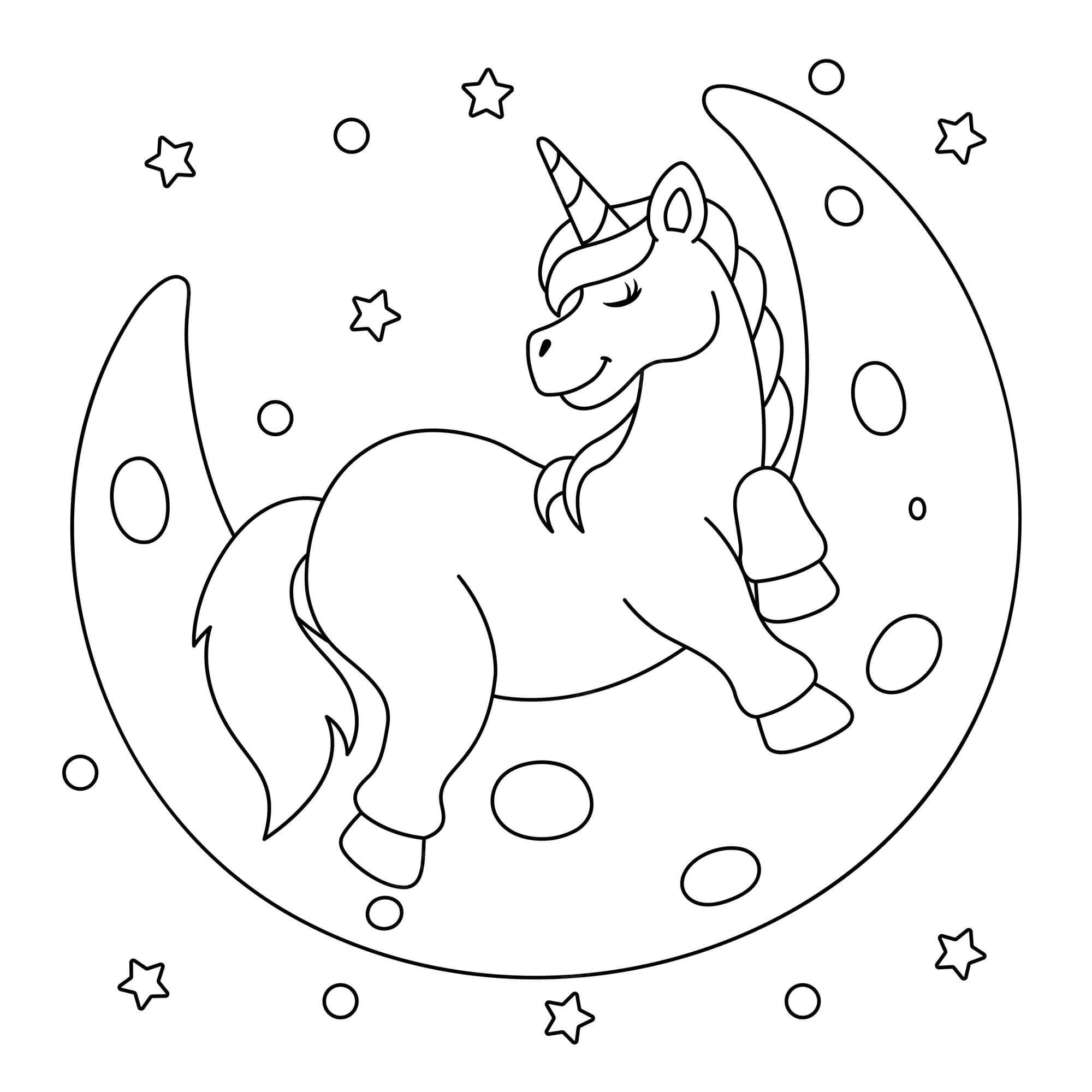 Dibujos de Unicornio con Luna para colorear