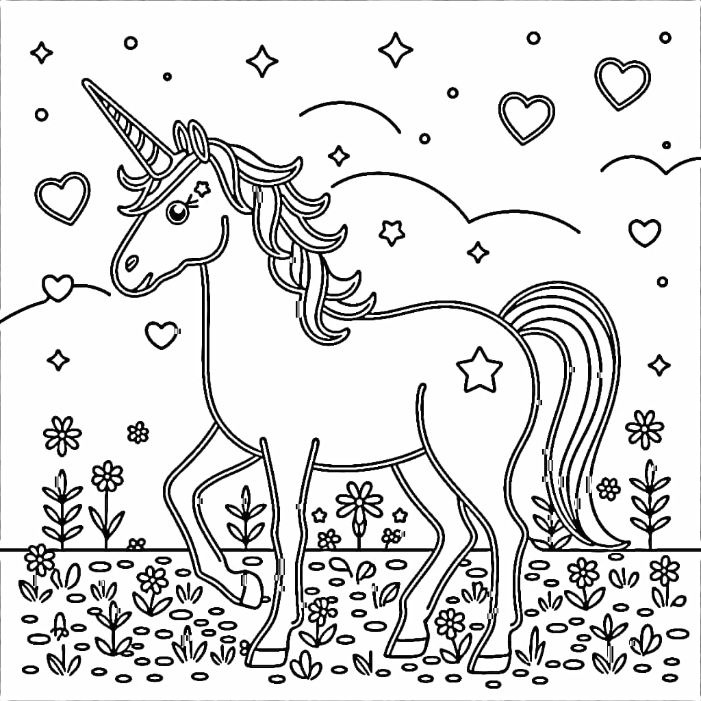 Dibujos de Unicornio con corazón para colorear