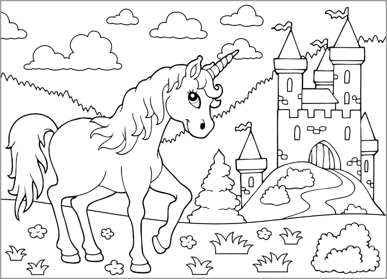 Dibujos de Unicornio y Castillo para colorear