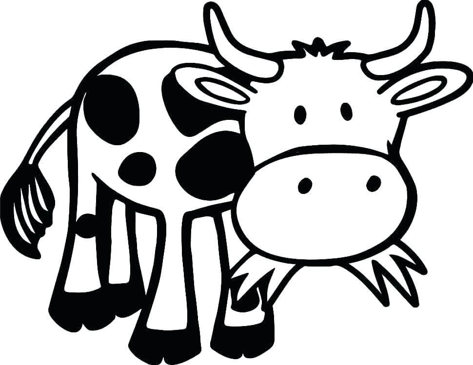 Dibujos de Vaca Divertida Comiendo Hierba para colorear