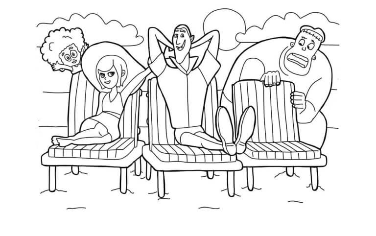 Dibujos de Vacaciones Del Conde Drácula y Su Familia En La Playa para colorear