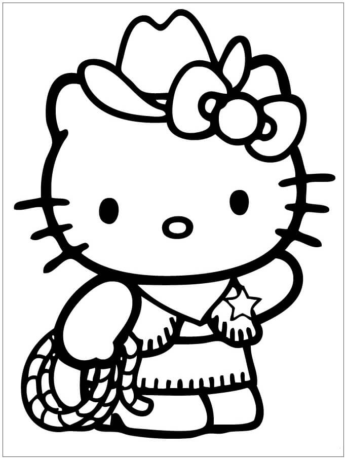Dibujos de Vaquero Hello Kitty para colorear