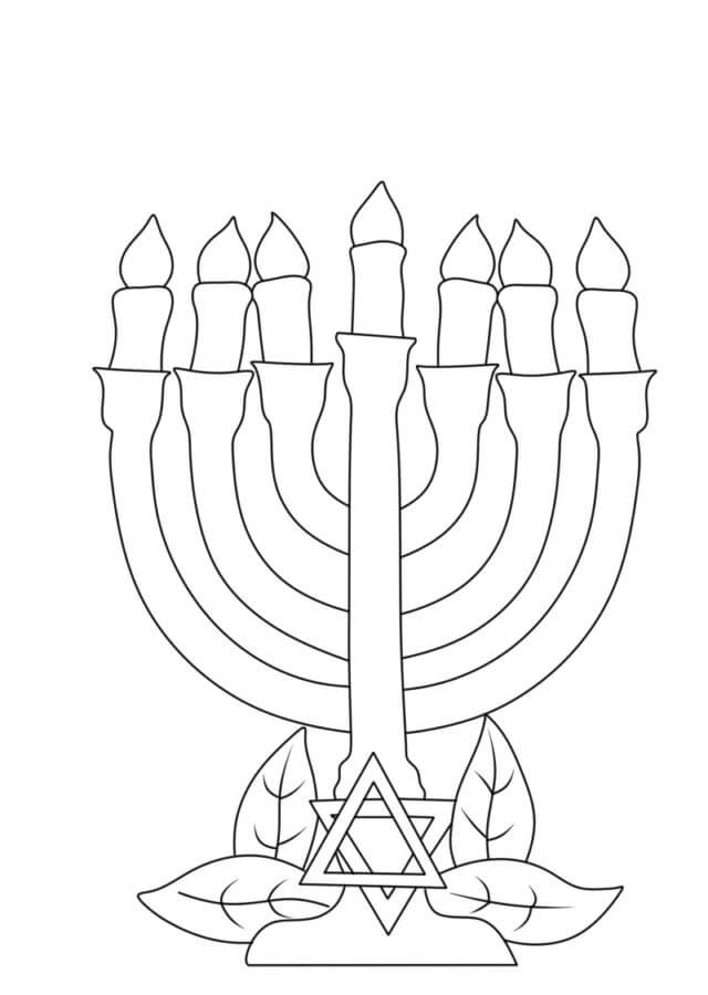 Dibujos de Vela Con Hojas En Hanukkah para colorear