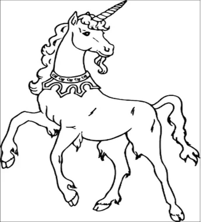 Dibujos de Viejo Unicornio con Collar para colorear