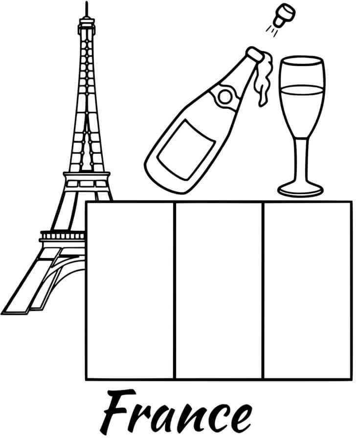 Dibujos de Vino, Banderas y La Torre Eiffel para colorear