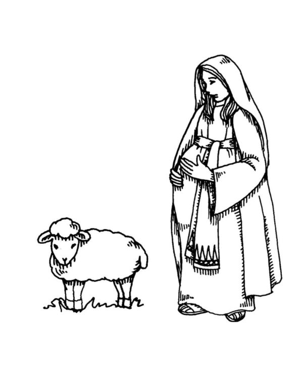 Dibujos de Virgen María Embarazada Con un Cordero para colorear