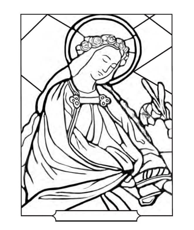 Dibujos de Vitral Básico Con la Virgen María para colorear