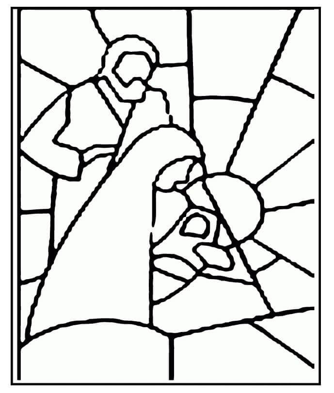 Dibujos de Vitral Con La Virgen María y El Niño Jesús para colorear