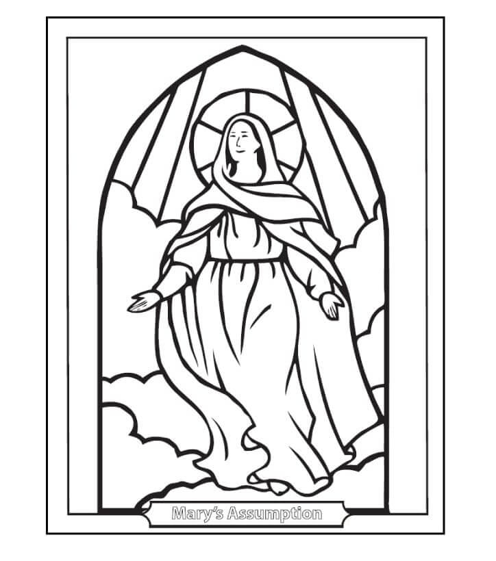 Dibujos de Vitral Con La Virgen María para colorear