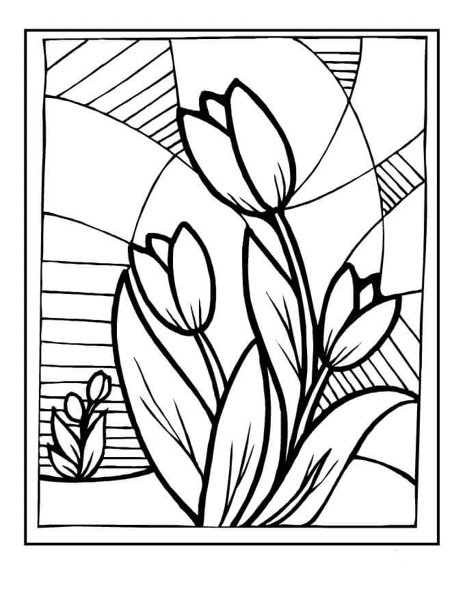 Vitral Con Tulipanes para colorir