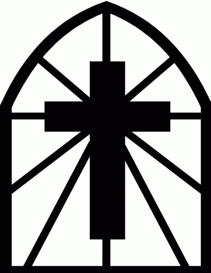 Dibujos de Vitral De la Iglesia Con Una Cruz para colorear