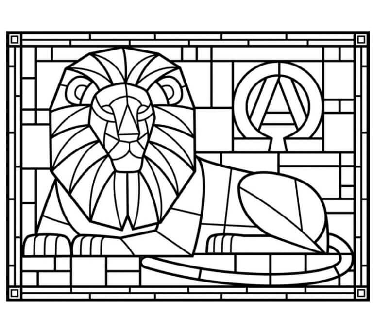 Dibujos de Vitral Que Representa A Un León para colorear