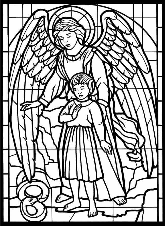 Dibujos de Vitral de un ángel, un Niño y Una Serpiente para colorear