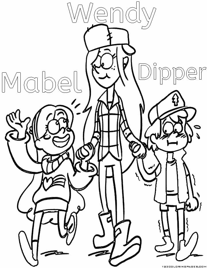 Wendy, Dipper y Mabel para colorir