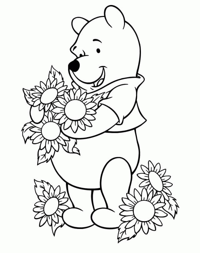 Dibujos de Winnie the Pooh Llevaba Girasol para colorear