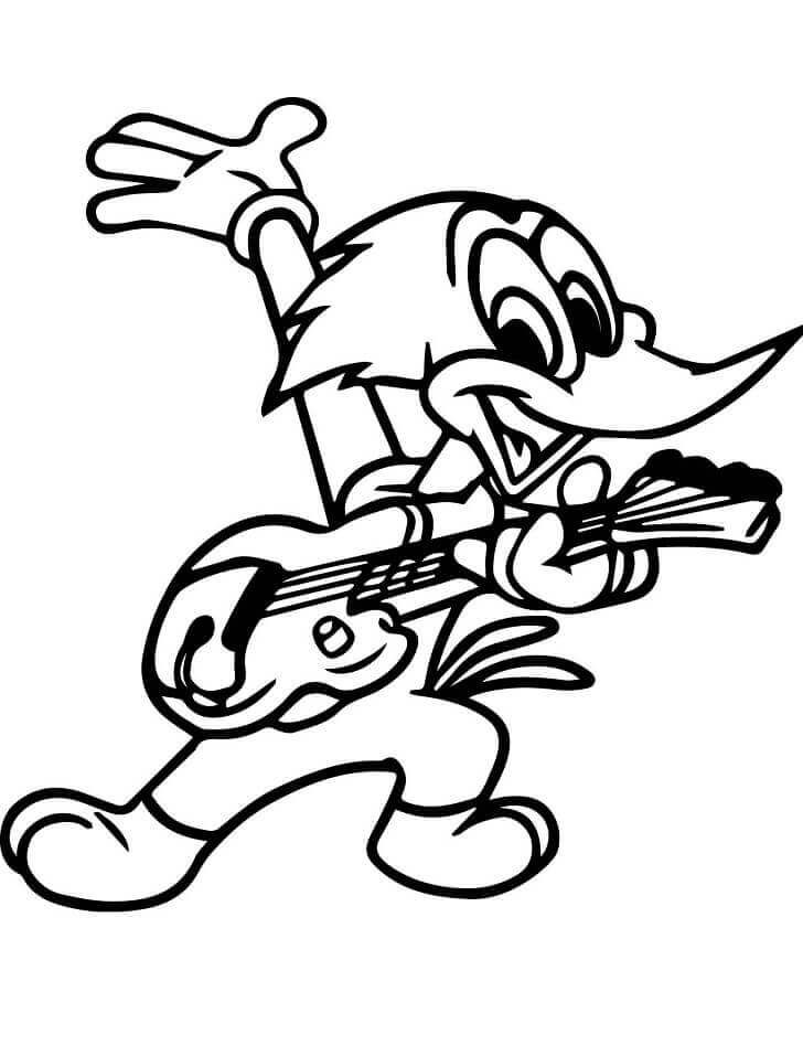 Dibujos de Woody Woodpecker Tocando la Guitarra para colorear