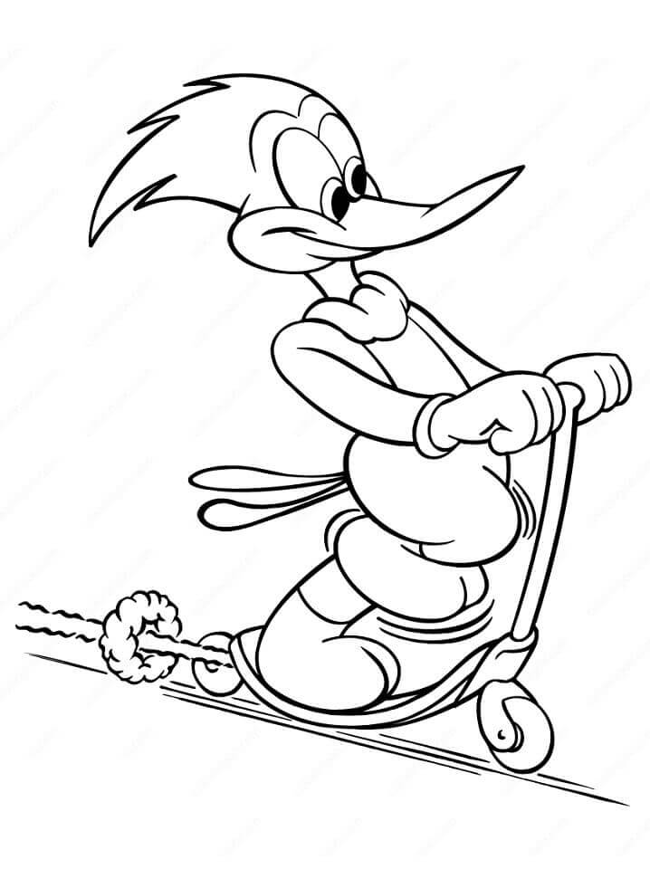 Woody Woodpecker rides a Sled para colorir